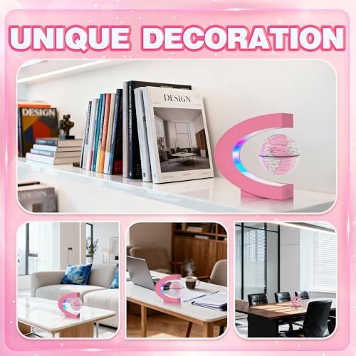 Flagest Magnetic Levitation Floating Globes with LED Lights, C Frame Floating Globe Lamp, Cool tech Gadgets for Home Office Desk Accessories, Gifts for Women, Ladies, Girls, Teachers, Colleagues(Pink) - Image 5