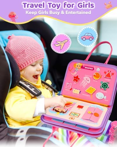 SaFeli Busy Board, Montessori Toys for Girl Birthday Gifts, Learning Toys Sensory Busy Book Toys, Travel Educational Book for Airplane Car | Birthday Gift for Girls, Pink - Image 3