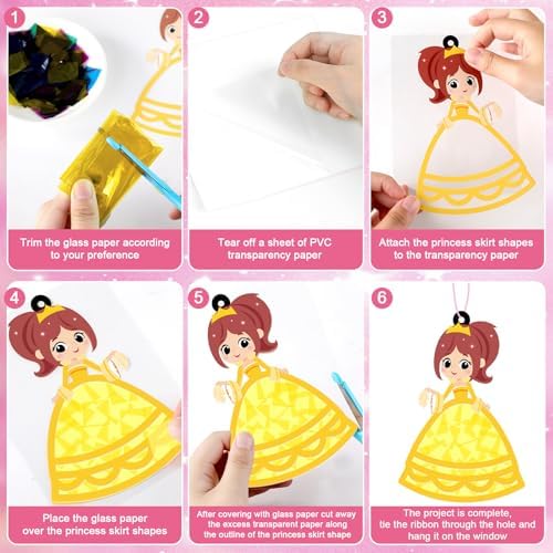 QOUBAI 32 Sets Princess Suncatchers Craft Kit DIY Window Stained Glass Effect Princess Paper Crafts Home School Classroom Decoration Kid Birthday Gift Creative Art Project Activity Game - Image 3