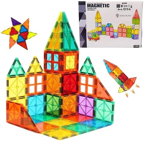 55-Piece Magnetic Tiles Set – Creative 3D STEM Building Toy for Kids by AURAPLAYY