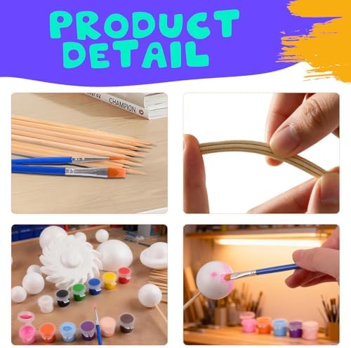 Solar System Model Foam Ball Kit, Planet Model Crafts Includes 14PCS Mixed-Sized Balls, 12 Color Pigments, 12PCS Long Sticks, 2PCS Painting Brushes for School Classroom DIY Projects, Science Projects - Image 3