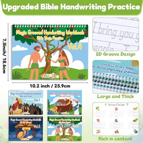chiazllta Bible Magic Grooved Writing Practice Books for Kids Reusable Grooved Handwriting Workbooks for Kids Ages 3-8 Tracing Bible Magic Copybooks for Sunday School Christian Activity Gifts Prizes - Image 2