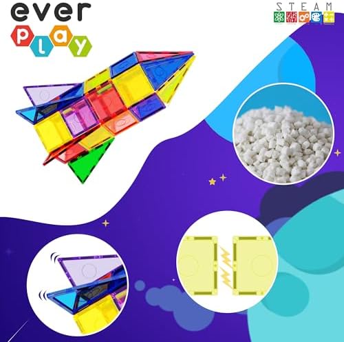 Magnetic Tile Building Block Set Construction Magnet Tiles Toy Blocks STEM Educational Learning Kit Toddler Preschool Games Rocket Playset Toys Unlimited Creation Boys Girls Age 3 and up - Image 3