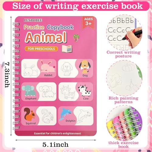 6 Pack Magic Grooved Writing Practice Books Reusable Magical Handwriting Practice for Kids Ages 3-8 Kindergarten Back to School Educational Gift Preschool Valentines Classroom Gift - Image 3