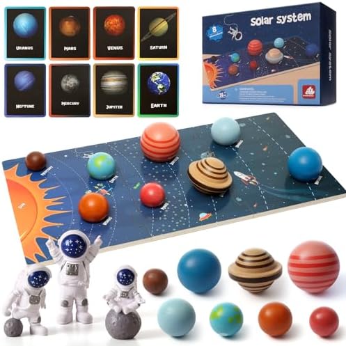 Wooden Solar System Model Board，Kids Solar System，Montessori Planet Toys,Educational Planets Balls,Preschool Learning Puzzle，Space Learning Toys by MOHLTIAPD