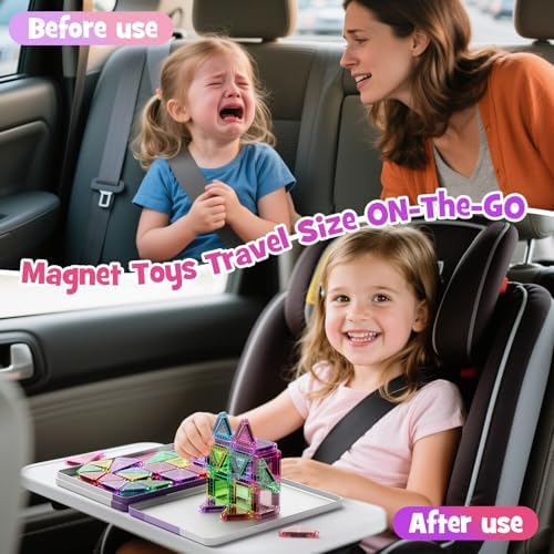 WMDXU Mini Magnetic Tiles Girls: Travel Building Set with Iron Box for 3+ - Image 3