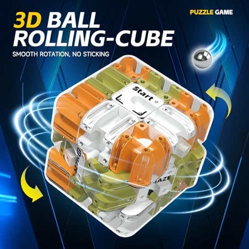 3D Rolling Ball Maze Cube, Marble Labyrinth Cube, 3D Labyrinth Puzzle Cube, Spatial Awareness Brain Training Educational Focus Game Gift for Adults Teens Kids (Orange & Green) - Image 2