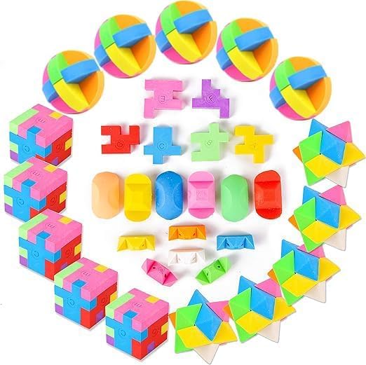 PROLOSO 15 Pcs Puzzle Cube Pencil Erasers Kids Party Favors Classroom Student Prizes Brain Teasers - Image 5