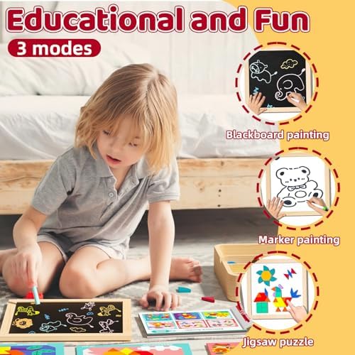 Wooden Magnetic Pattern Block Set with Cards & Pen, 248 Pcs Montessori Creative Magnetic Puzzle Toys for Toddlers 4-8, Learning Educational STEM Tangrams for Kids Boys Girls 4 5 6 7 8 - Image 5