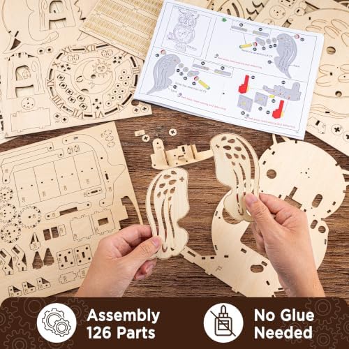 SYNARRY Wooden 3D Puzzles for Adults Model kit Owl Clock - Mechanical Model Building Kit DIY Hobbies for Kids Teens Men Women 126PCS Puzzle Craft Gift Home Decor for Easter Basket Stuffers - Image 5