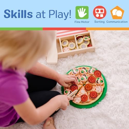 Melissa & Doug Wooden Pizza Party Play Set, 36 Self-Stick Toppings, Pizza Toy Kitchen Set & Play Kitchen Accessories, Preschool Toys for Boys & Girls 3+ - Image 5