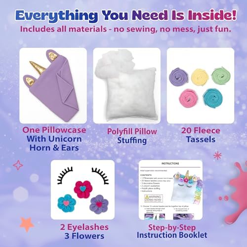 Pinwheel Crafts No Sew Unicorn Pillow Kit for Girls Ages 4-8, Purple - Image 4