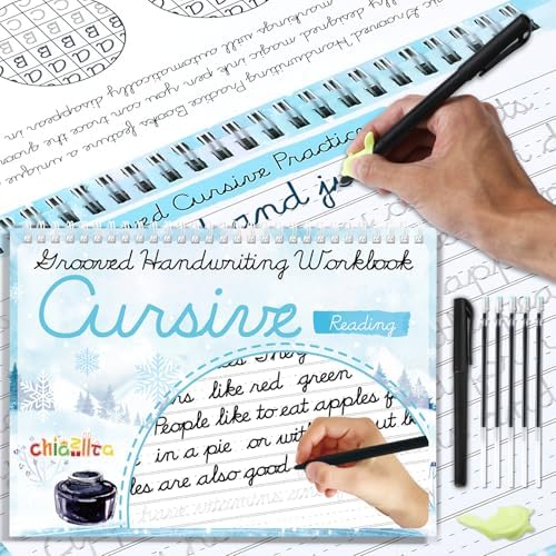 chiazllta Grooved Cursive Handwriting Workbook with Disappearing Ink Pens Magic Reusable Grooved Cursive Writing Practice for Beginners Kids Kickoff Student Workbook Homeschooling Supplies (Reading) by chiazllta