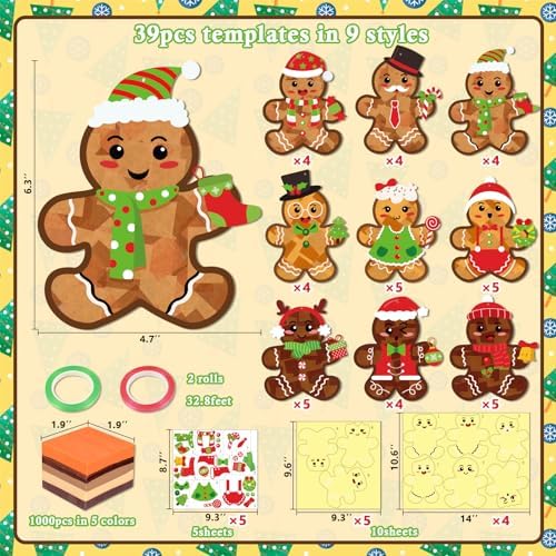 Renbuzhu 39PCS Christmas Crafts Bulk: Gingerbread Men Paper Suncatchers DIY Kit for Winter Xmas Holiday Activities Decorations, Window Stained Glass Effect Art Ornaments - Image 4