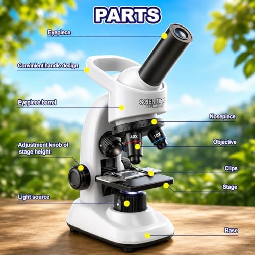 Kids Microscope Kit, 40X-1600X Beginner Microscope for Kids with LED Light, Prepared Slides, Phone Adapter and Lab Tools, STEM Science Toy for Ages 5-12 - Image 3