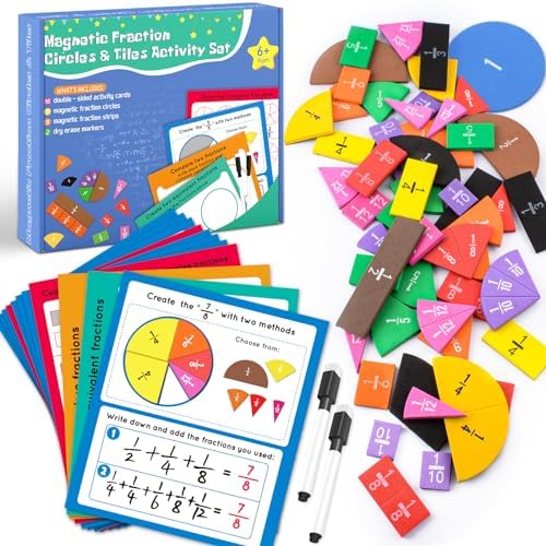 Magnetic Fraction Tiles & Circles Activity Set, Math Fraction Manipulatives by Distasio