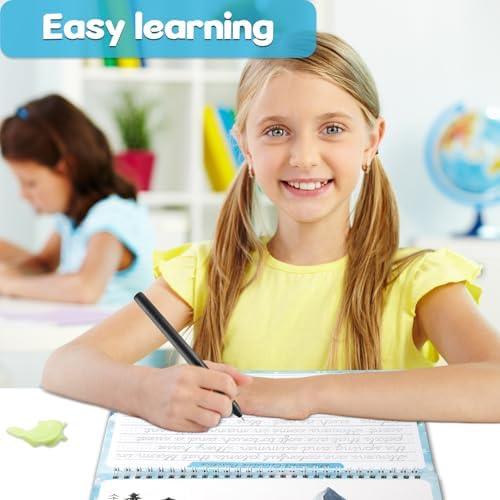 chiazllta Grooved Cursive Handwriting Workbook with Disappearing Ink Pens Magic Reusable Grooved Cursive Writing Practice for Beginners Kids Kickoff Student Workbook Homeschooling Supplies (Reading) - Image 5