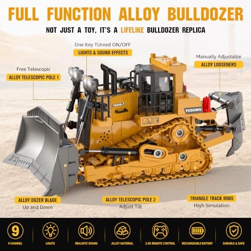 KidsFaves RC Bulldozer with Alloy Blade,Remote Control Construction Toy - Image 5