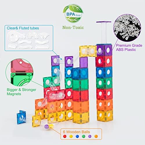 MEGAGONTILES Marble Run Magnetic Tiles Set 120PCS | STEM-Authenticated Magnetic Building Blocks with Marble Track Pieces | Educational Construction Toy for Kids Ages 3–8 (Boys & Girls) - Image 3