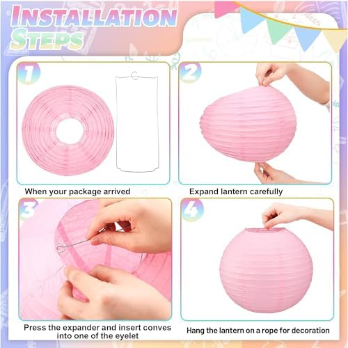 Pastel Paper Lanterns Hanging Lanterns Decorative 12 Pcs Round Macaron Colored Paper Lanterns for Classroom Wedding Birthday Baby Shower Party - Image 7