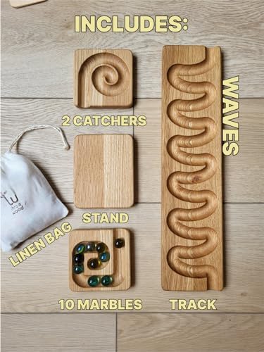Marble Run Track Race Machine Wooden Maze Board Ball Run Course Gift for Kids Run Race Winding Track Roller (Waves) - Image 2