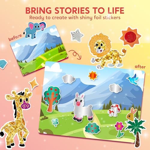 Klever Kits Foil Art Kit for Kids - Arts & Crafts Supplies, Mess Free Coloring, Animal Foil Foam Stickers, Creative Travel Toys, Birthday Gifts for Boys & Girls Ages 4 and Up - Image 4