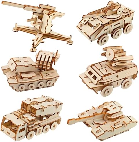 3D Wooden Puzzle for Adults –6 Pack DIY Wooden Military Vehicles Model Kits for Adults to Build, Brain Teaser Puzzles Wood Crafts for Teens, Creative Gift Ideas for Birthday & Christmas by Unknown