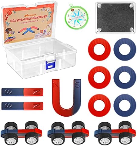 Science Magnet Kit for Kids Include Bar/Ring/Horseshoe/Compass/Magnetic Car by Makerfocus