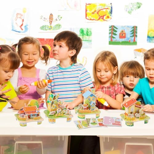 LOMIMOS 3D Cartoon Puzzles for Kids，6 House Building Kit Creative DIY Jigsaw Toys Paper Model for Art Crafts Birthday Party Favor Gifts. - Image 6