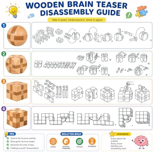 4 Pack Wooden Puzzle Brain Teasers Toy for Kids 3D Puzzles for Teens - Image 3