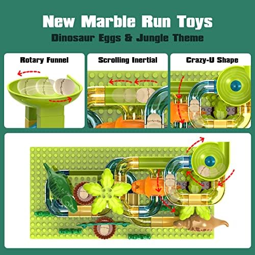 Dinosaur Marble Runs for Kids 4-8 Building Blocks/125Pcs Classic Big Blocks Compatible with LEGO DUPLOS for Age 3-5/Montessori Learning STEM Toys/Marble Maze Gift Toy for Kids Age 3,4,5,6,7,8+ - Image 2