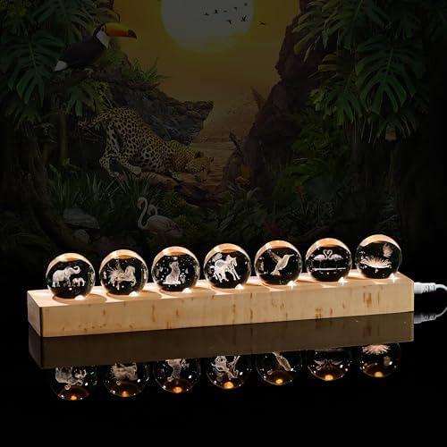 Qianwei 3D Crystal Animal Ball Lamp - Horse, Unicorn, Cat, Elephant, Hummingbird, Flamingo, Butterfly - Led Base with 6 Color Modes - Crystal Material - 7pcs Set by QianweiCrystal