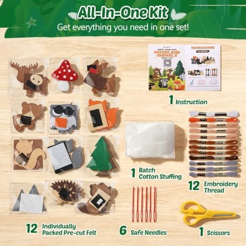 CiyvoLyeen Woodland Animal Sewing Kit for Ages 8-12 Felt Sewing Craft 12Pcs - Image 3