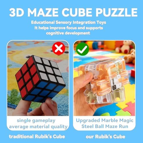 3D Cube Puzzle with Ball Track, Brain Teaser Logic Toy for Kids & Adults, Handheld Twist Challenge Cube for Spatial Reasoning, Easter Basket Stuffers for Boys Girls 8-12 Gifts(Blue) - Image 5