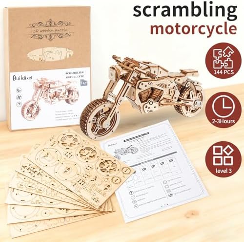 3D Wooden Puzzle Motorcycle Model, Mechanical Model Car Kits for Adults, Hobby Kit to Build Your Own Wooden Bike, Best Gift for Motorcycle Riders Men, Adults Teens on Birthday Christmas (Motorcycle) - Image 4