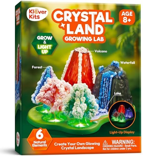 JOVA Klever Kits Crystal Land Growing Lab- Craft Kits for Kids Aged 8+ Science Gifts with 6 Unique Natural Elements and Light-Up Base, STEM Activities Birthday Gift by KleverKits