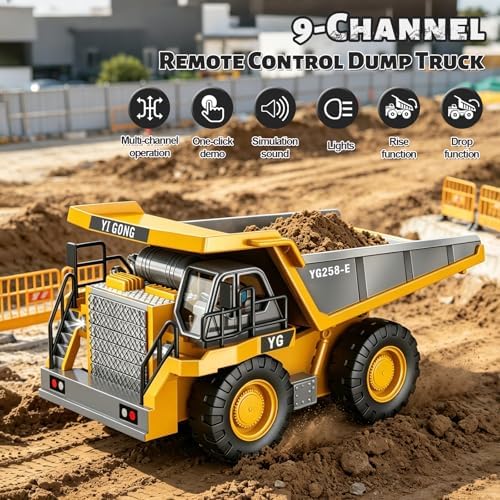 Remote Control Excavator (11-Channel), Dump Truck, Bulldozer, Loader (9-Channel), 2.4GHz Remote Control Construction Vehicles, Made of ABS, with Cool Lights and Sound Effects, 4-Pcs - Image 5