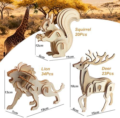 3D Wooden Puzzle Set for Adults –6 Assorted DIY Wooden Wild Animals Model Kits for Adults to Build, Brain Teaser Puzzles Wood Crafts for Teens, Creative Gift Ideas for Birthday & Christmas - Image 4