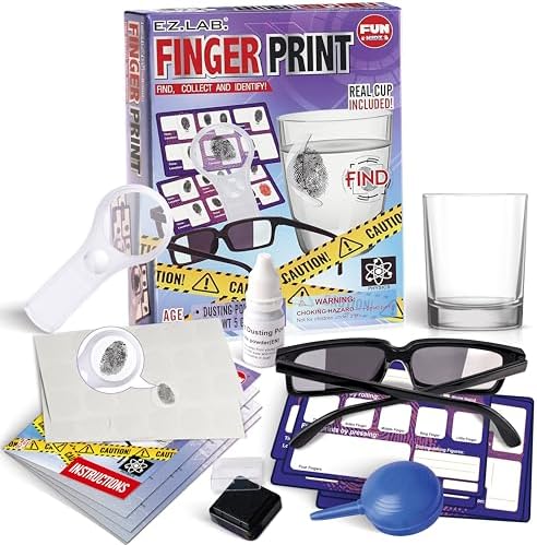 Detective Fingerprint Kit for Kids Ages 8-12, FunKidz Spy Gear Pretend Play STEM Science Kit Project with Crime Scene Investigations Educational Class Tools for Boys Girls by FUNKIDZ