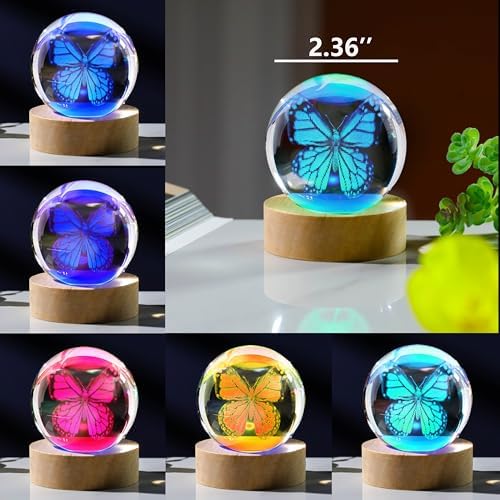 3D Butterfly Gifts for Women - Crystals Ball 60mm - Butterfly Figurines Decor Glass Animals Figurine - Keepsake Paperweight - Image 3