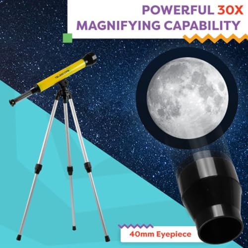 Telescope for Kids with Tripod - 40mm Beginner Optical Viewer with Adjustable Stand and 30x Magnification for Science and Astronomy by Hey Play - Image 2