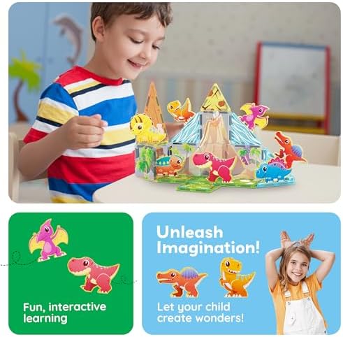 PicassoTiles Dinosaur Toys Magnet Tiles Building Blocks 8 Magnetized Action Figures Compatible Magnetic Construction Build and Play Tile Accessory Toy STEAM Educational Learning Toys Kids Ages 3+ - Image 5