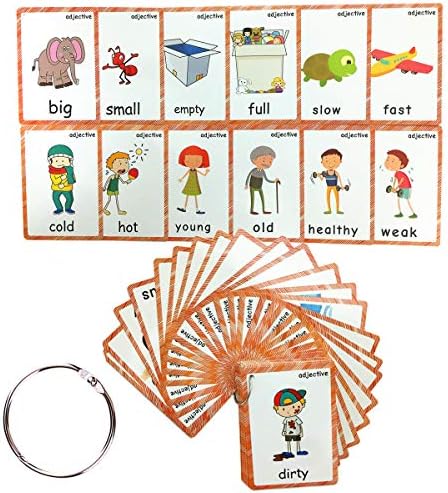 Set of Adjectives&Antonym Flash Cards for Toddlers(47 pc) | Kids Learning Flashcard & Montessori Pocket Cards Toys | Perfect for Pre-K Decor Background Wall Stickers, Teacher/Autism Therapists Tools by SANTSUN