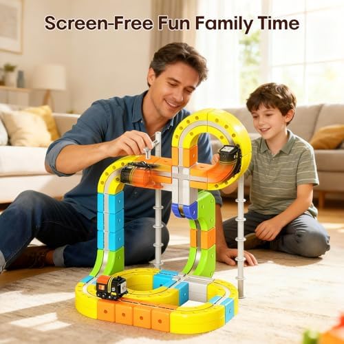 3D Gravity-Defying Cube Track TM Electric Magnetic Train Set,Modular Reconfigurable Race Track Kit, STEM Educational Toy for Kids 3-12, Construction Toys incorporating,Safe & Durable for Boys Girls - Image 2