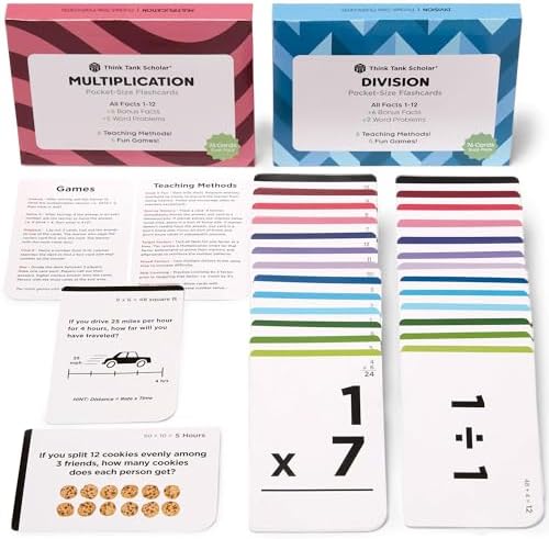Award-Winning Math Flash Cards – 300 Multiplication & Division Facts (1–12) – 2 Facts Per Card with Visual Aids – Bonus Word Problems, Games & Durable Cardstock – Grades 3–6 by ThinkTankScholar