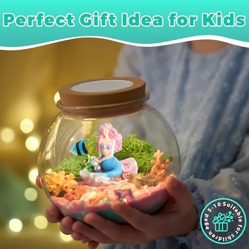 JOYEEMAX Mermaid Light-Up Terrarium Kit for Kids - LED Night Light Birthday Gift for Girls Ages 4 5 6 7 8-12 Year Old - Mermaid Toys for Girls - DIY Arts and Crafts Kit for Kids - Image 5