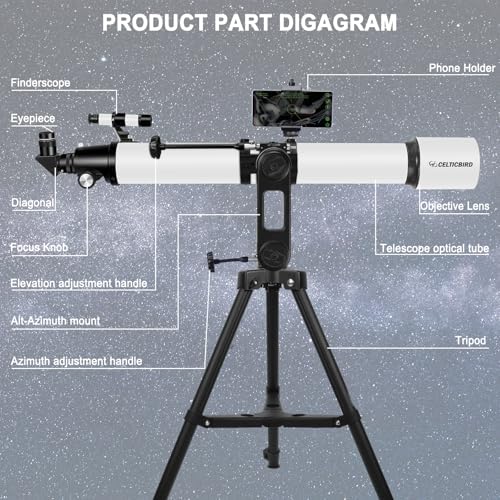 Telescope for Adults High Powered, 90mm Aperture 1000mm Refractor Telescopes for Adults Astronomy Telescopio with High Precision Adjustment, Ultra-Stable Vertisteel AZ Mount Base Tripod, Phone Adapte - Image 3