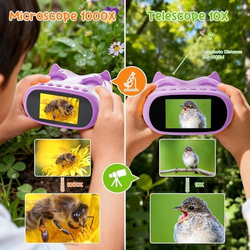 2-in-1 Kids Microscope Telescope, Temodu 2.0" 1000X Digital Microscope for Kids, HD Portable Education Telescope for Kids Birthday Festival Gift, Science Fun Toys for Children Age 4-12 (Purple) - Image 4
