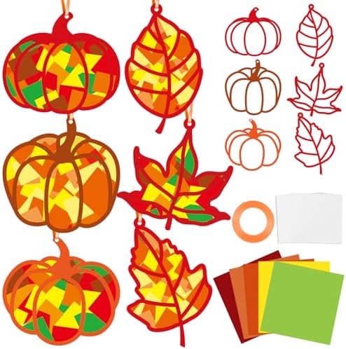 Qyeahkj 36 Set Fall Leaves and Pumpkin Suncatchers Crafts Kit for Kids by Qyeahkj