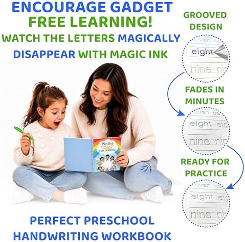 4 Pack Magic Practice Copybook for Kids Ages 3-8, Reusable Grooved Handwriting Workbooks with Disappearing Ink Pens - Workbook for Learning Drawing Math Skill Writing, Preschool Preparation - Image 5